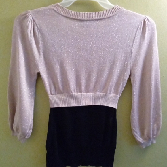 Womans 8 Aivei Blush Pink and Black Puff Sleeve Ribbed Shimmer Sweater Comfy - Picture 4 of 4